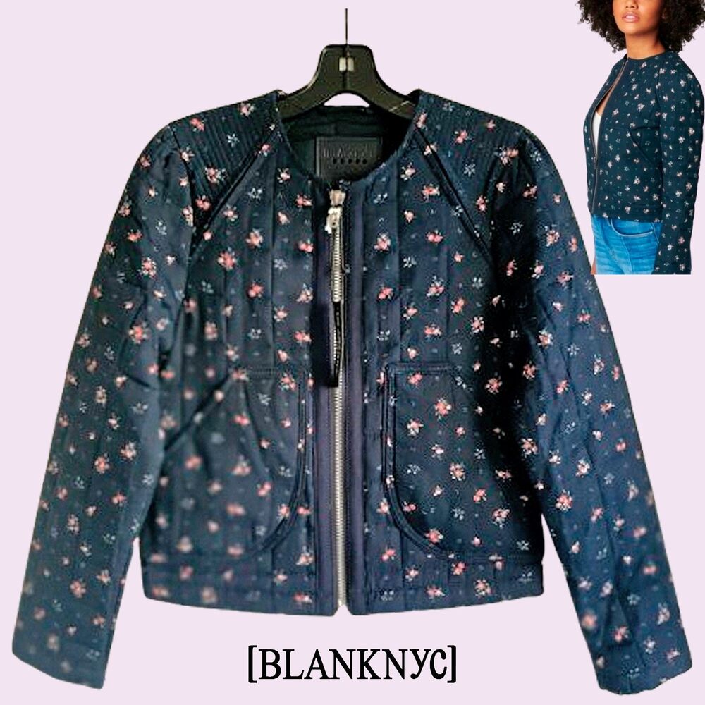 BLANK NYC Cottagecore Floral Roses Quilted Zip Jacket XS NWT